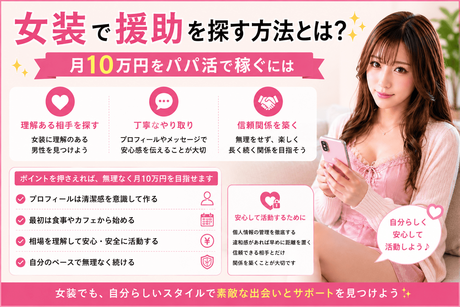 女装で援助を探す方法とは？月10万円をパパ活で稼ぐには